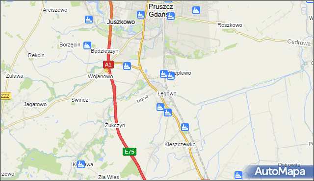 mapa Łęgowo gmina Pruszcz Gdański, Łęgowo gmina Pruszcz Gdański na mapie Targeo