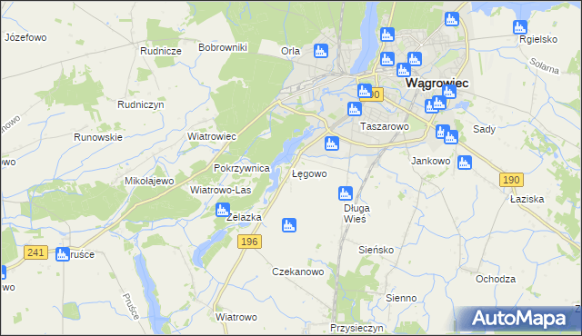 mapa Łęgowo gmina Wągrowiec, Łęgowo gmina Wągrowiec na mapie Targeo