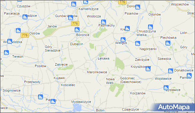 mapa Łękawa gmina Kazimierza Wielka, Łękawa gmina Kazimierza Wielka na mapie Targeo