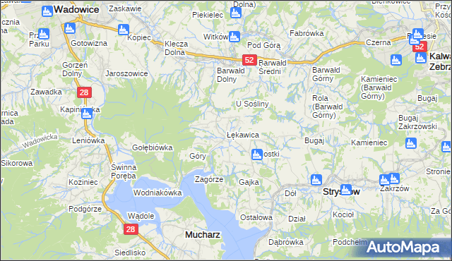 mapa Łękawica gmina Stryszów, Łękawica gmina Stryszów na mapie Targeo