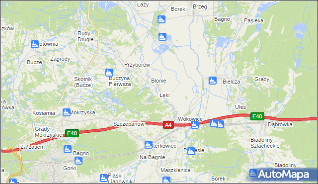 mapa Łęki gmina Borzęcin, Łęki gmina Borzęcin na mapie Targeo