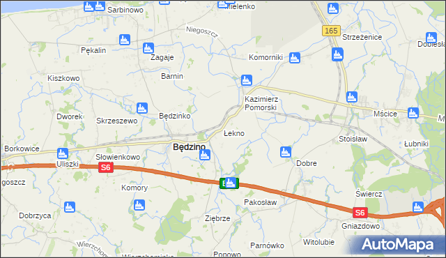 mapa Łekno gmina Będzino, Łekno gmina Będzino na mapie Targeo