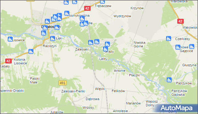 mapa Lelity gmina Popów, Lelity gmina Popów na mapie Targeo