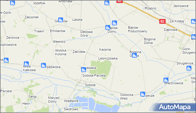 mapa Leśniczówka gmina Bielawy, Leśniczówka gmina Bielawy na mapie Targeo