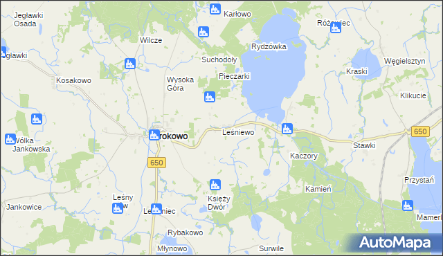 mapa Leśniewo gmina Srokowo, Leśniewo gmina Srokowo na mapie Targeo