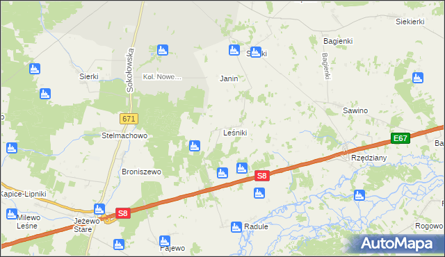 mapa Leśniki gmina Tykocin, Leśniki gmina Tykocin na mapie Targeo