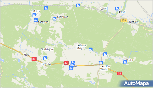 mapa Leśniów Mały, Leśniów Mały na mapie Targeo