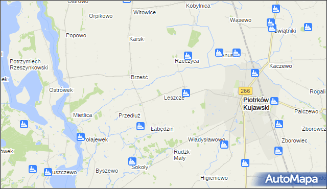 mapa Leszcze gmina Piotrków Kujawski, Leszcze gmina Piotrków Kujawski na mapie Targeo