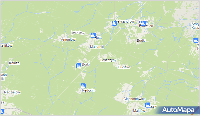 mapa Leszczyny gmina Chlewiska, Leszczyny gmina Chlewiska na mapie Targeo