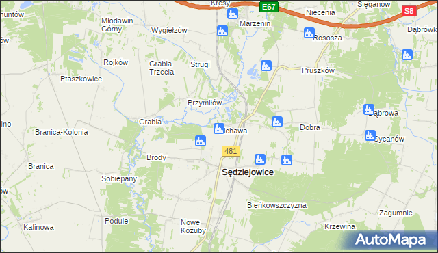 mapa Lichawa gmina Sędziejowice, Lichawa gmina Sędziejowice na mapie Targeo