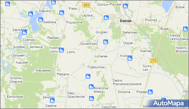 mapa Lichenek, Lichenek na mapie Targeo