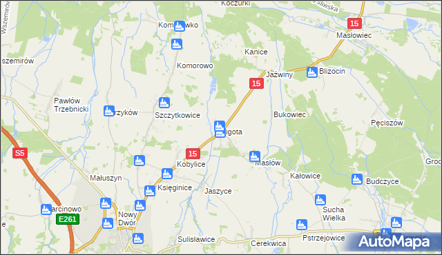 mapa Ligota gmina Trzebnica, Ligota gmina Trzebnica na mapie Targeo