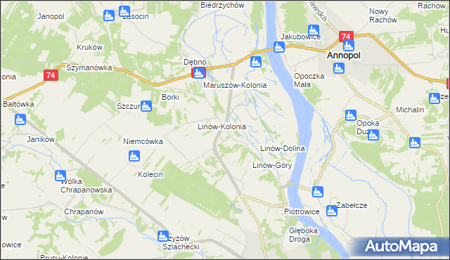 mapa Linów gmina Zawichost, Linów gmina Zawichost na mapie Targeo