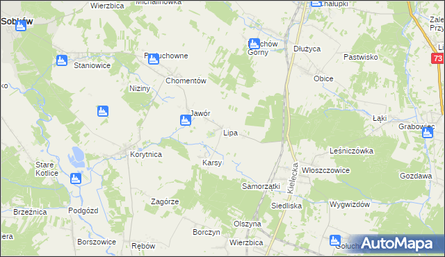 mapa Lipa gmina Sobków, Lipa gmina Sobków na mapie Targeo