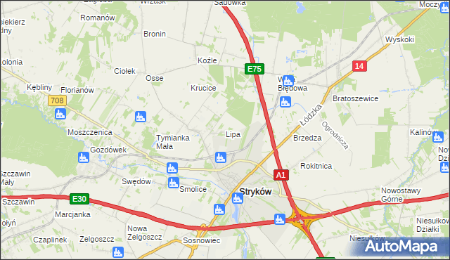 mapa Lipa gmina Stryków, Lipa gmina Stryków na mapie Targeo