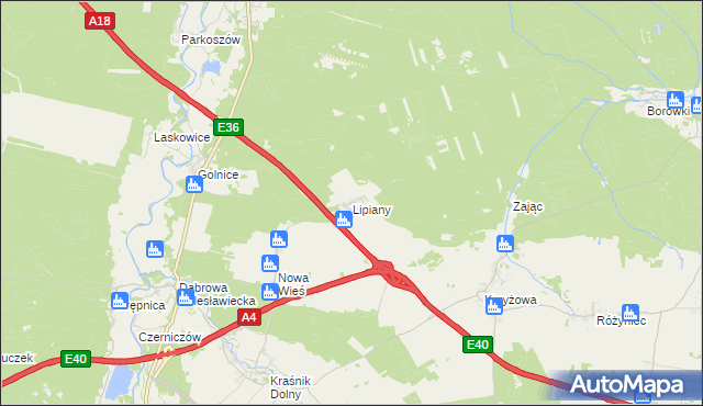 mapa Lipiany gmina Bolesławiec, Lipiany gmina Bolesławiec na mapie Targeo