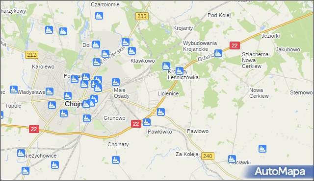 mapa Lipienice gmina Chojnice, Lipienice gmina Chojnice na mapie Targeo