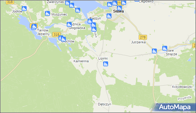 mapa Lipinki gmina Sława, Lipinki gmina Sława na mapie Targeo