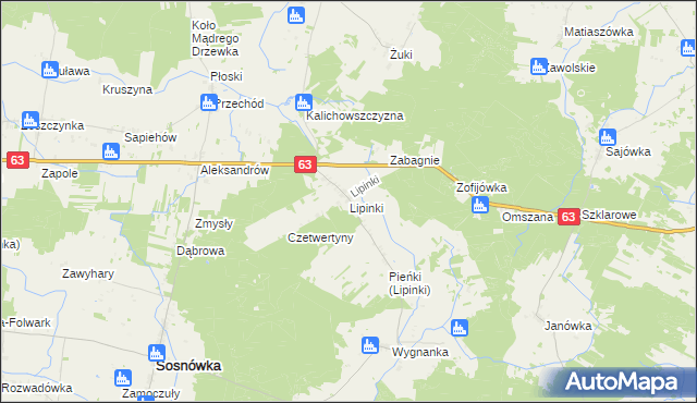 mapa Lipinki gmina Sosnówka, Lipinki gmina Sosnówka na mapie Targeo