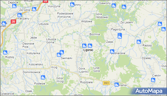 mapa Lipinki powiat gorlicki, Lipinki powiat gorlicki na mapie Targeo