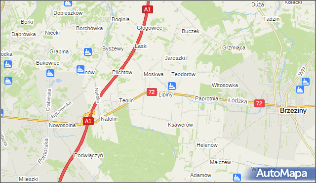 mapa Lipiny gmina Nowosolna, Lipiny gmina Nowosolna na mapie Targeo