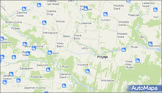 mapa Lipiny gmina Przyłęk, Lipiny gmina Przyłęk na mapie Targeo