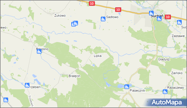 mapa Lipka gmina Dolice, Lipka gmina Dolice na mapie Targeo