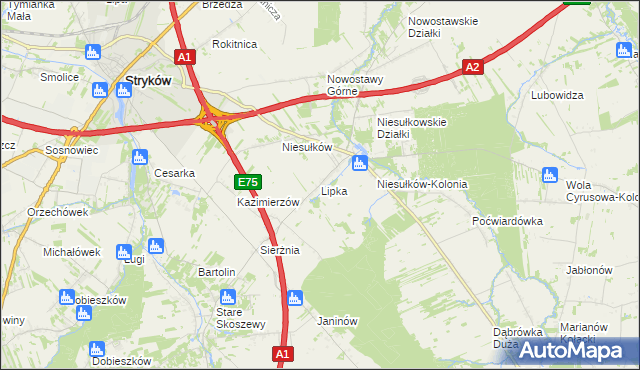 mapa Lipka gmina Stryków, Lipka gmina Stryków na mapie Targeo