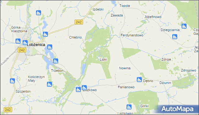 mapa Lipki gmina Łobżenica, Lipki gmina Łobżenica na mapie Targeo