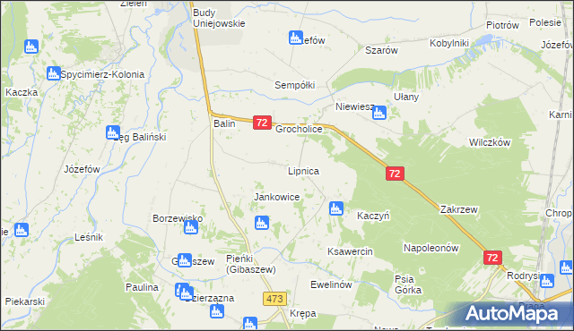 mapa Lipnica gmina Poddębice, Lipnica gmina Poddębice na mapie Targeo