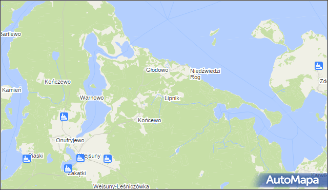 mapa Lipnik gmina Ruciane-Nida, Lipnik gmina Ruciane-Nida na mapie Targeo