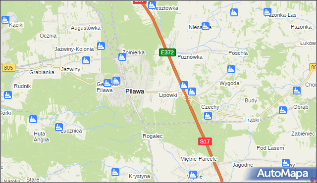 mapa Lipówki gmina Pilawa, Lipówki gmina Pilawa na mapie Targeo