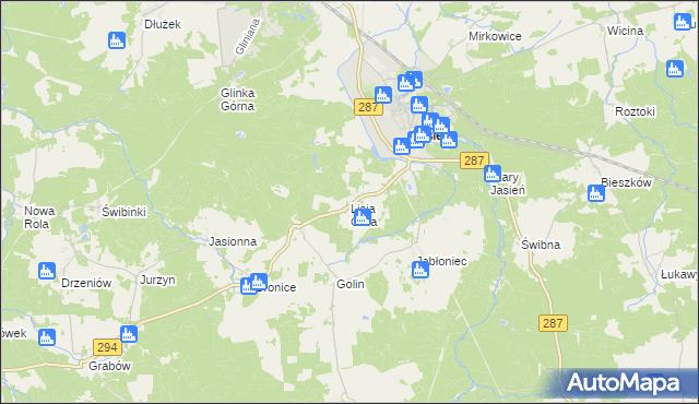 mapa Lisia Góra gmina Jasień, Lisia Góra gmina Jasień na mapie Targeo