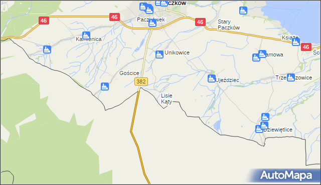 mapa Lisie Kąty gmina Paczków, Lisie Kąty gmina Paczków na mapie Targeo