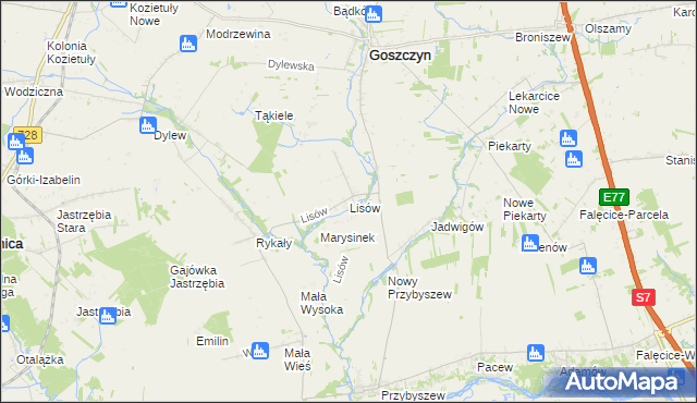 mapa Lisów gmina Promna, Lisów gmina Promna na mapie Targeo