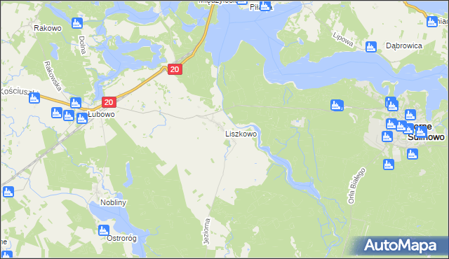 mapa Liszkowo gmina Borne Sulinowo, Liszkowo gmina Borne Sulinowo na mapie Targeo