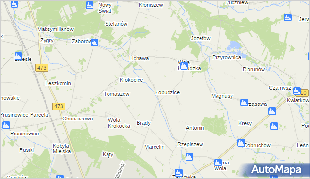 mapa Łobudzice gmina Szadek, Łobudzice gmina Szadek na mapie Targeo