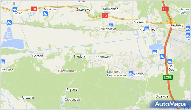 mapa Łochowice gmina Białe Błota, Łochowice gmina Białe Błota na mapie Targeo