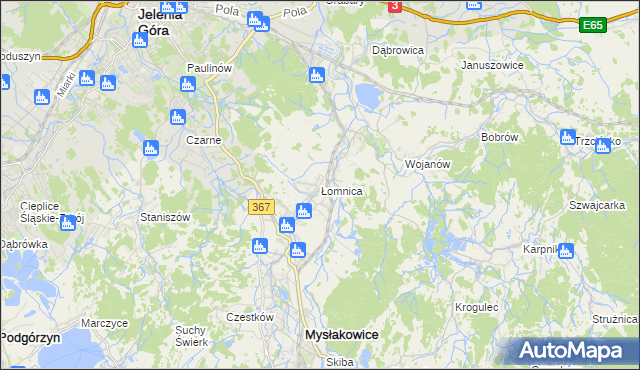 mapa Łomnica gmina Mysłakowice, Łomnica gmina Mysłakowice na mapie Targeo