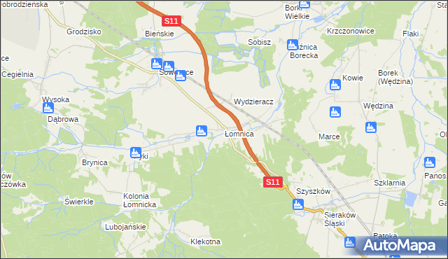 mapa Łomnica gmina Olesno, Łomnica gmina Olesno na mapie Targeo