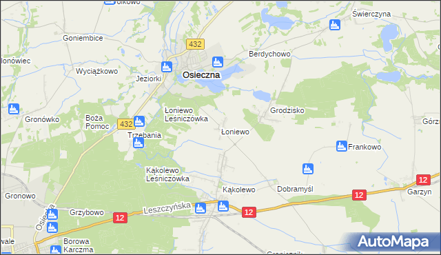 mapa Łoniewo gmina Osieczna, Łoniewo gmina Osieczna na mapie Targeo