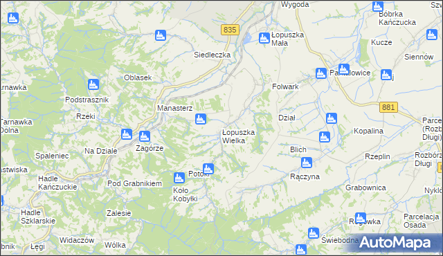 mapa Łopuszka Wielka, Łopuszka Wielka na mapie Targeo