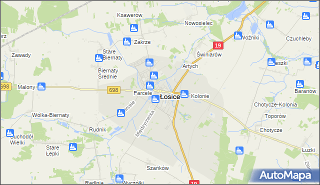 mapa Łosice, Łosice na mapie Targeo