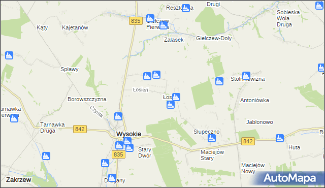 mapa Łosień gmina Wysokie, Łosień gmina Wysokie na mapie Targeo