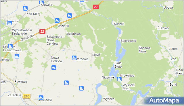 mapa Lotyń gmina Chojnice, Lotyń gmina Chojnice na mapie Targeo