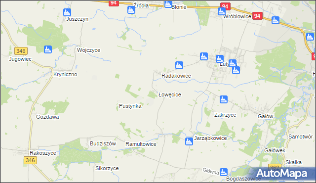 mapa Łowęcice gmina Miękinia, Łowęcice gmina Miękinia na mapie Targeo