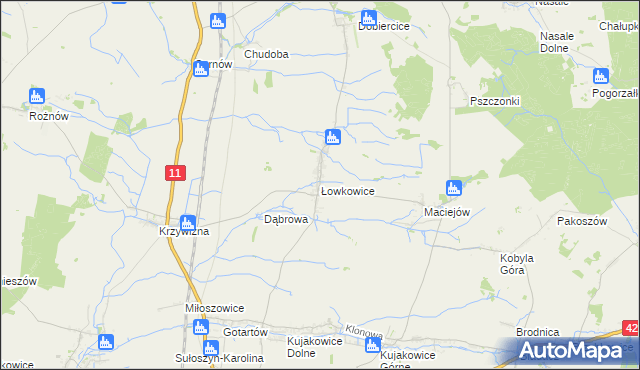 mapa Łowkowice gmina Kluczbork, Łowkowice gmina Kluczbork na mapie Targeo