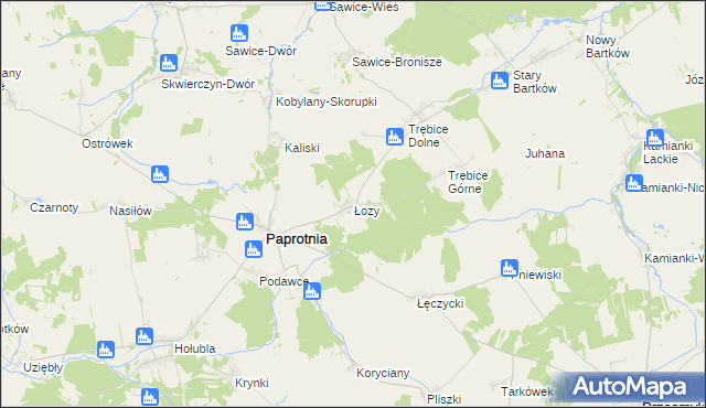 mapa Łozy gmina Paprotnia, Łozy gmina Paprotnia na mapie Targeo