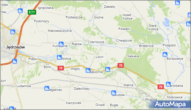 mapa Lścin, Lścin na mapie Targeo