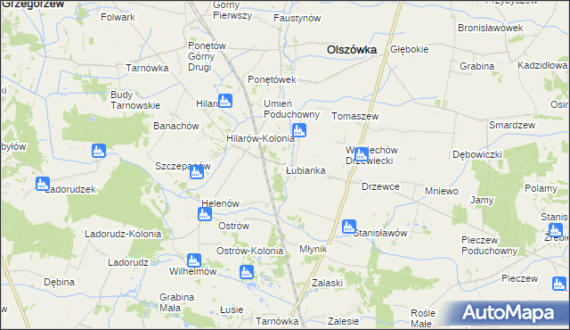 mapa Łubianka gmina Olszówka, Łubianka gmina Olszówka na mapie Targeo